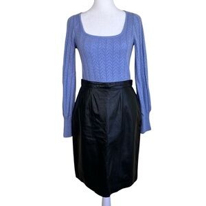 Lord & Taylor 90s Vintage Black Leather Pencil Skirt Knee Length Sz 10